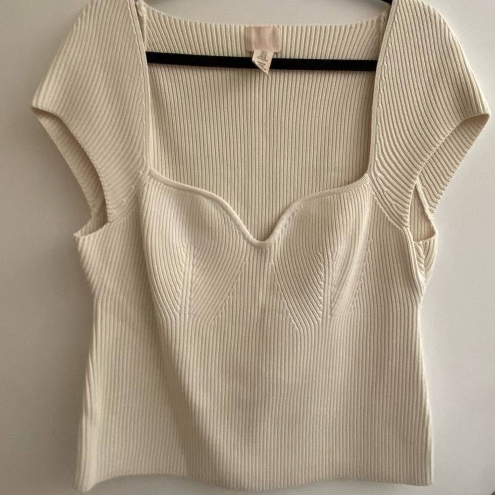 H&M Cream Ribbed Blouse